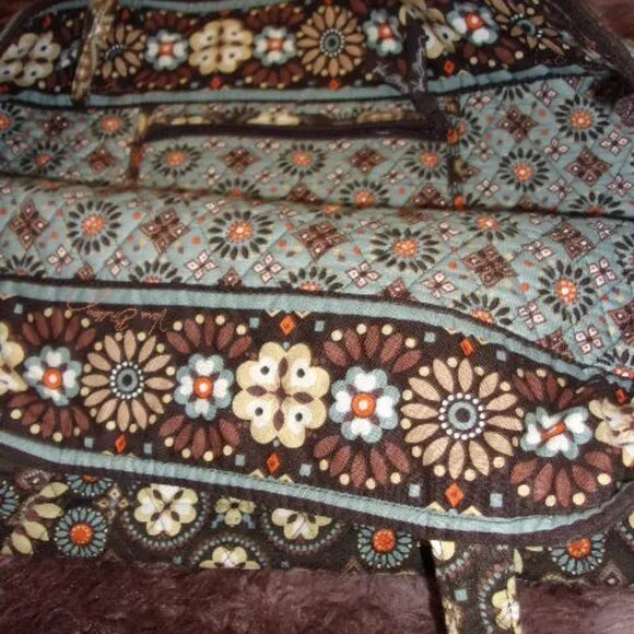 Vera Bradley Large  Tote Brown Tan Orange Blue Paisley Travel Shopping Bag - Picture 3 of 4